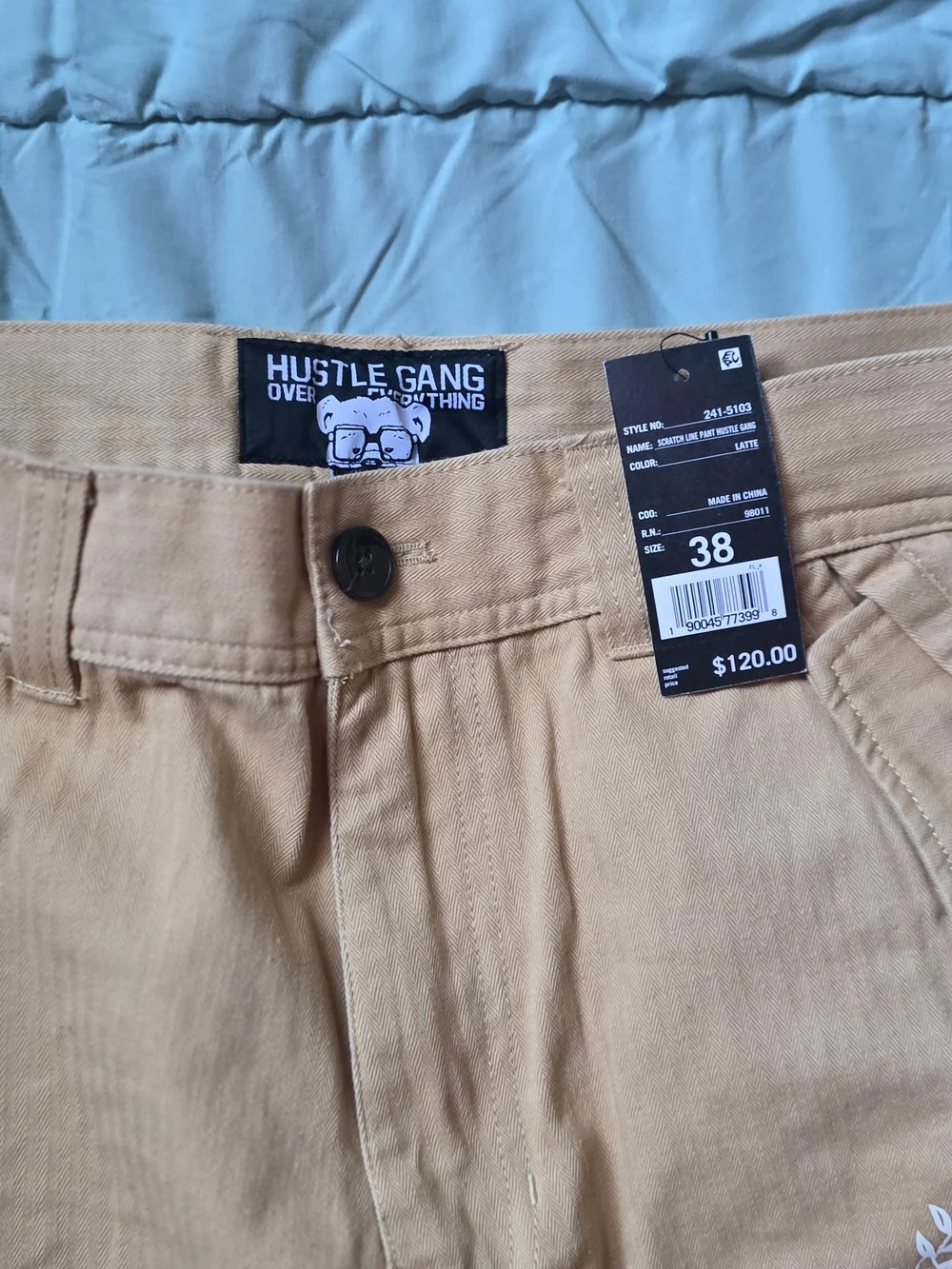 Hustle Gang Men’s Beige-Tan Cargo Pants with Logo Embroidery